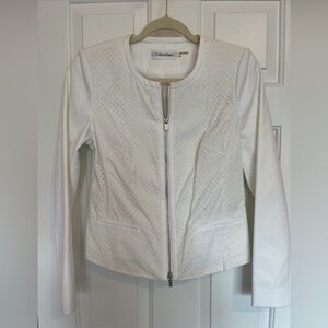 Calvin Klein Women’s White Eyelet Zippered Blazer Jacket Size 6P
